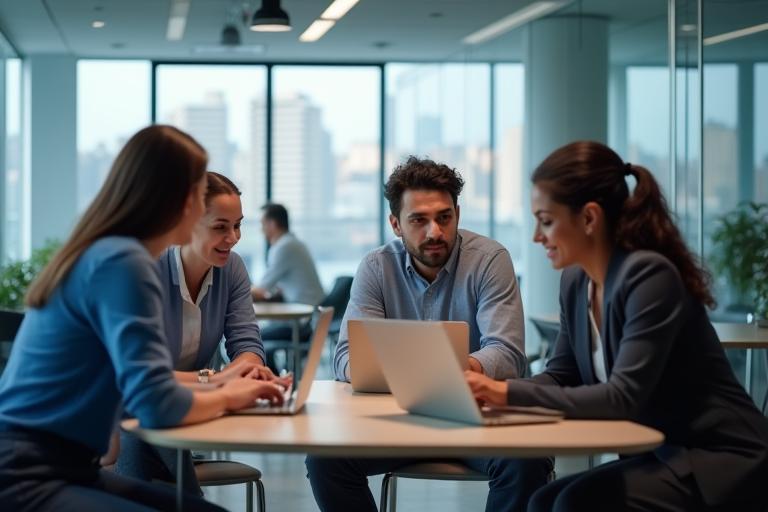 Small diverse team collaborating professionally in a modern Sydney office setting